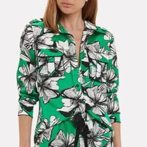 Alexis Women's Sylvie Green Floral Long Sleeve Button Up Blouse Pockets Epaulets